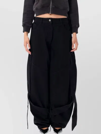 ATTICO WIDE LEG DENIM TROUSERS WITH STRAP AND POCKETS