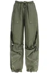 ATTICO WIDE LEG HIGH-WAISTED PANTS WITH ADJUSTABLE ELASTIC IN MILITARY GREEN