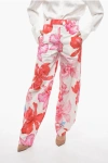 ATTICO WIDE LEG HIGH-WAISTED PANTS WITH FLORAL PRINT