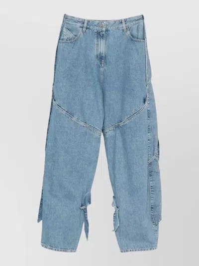 Attico Wide-leg Denim Trousers Tie Detail In Blue