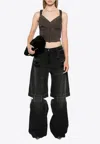 Attico Wide-leg Long Jeans With Cut-out In Black