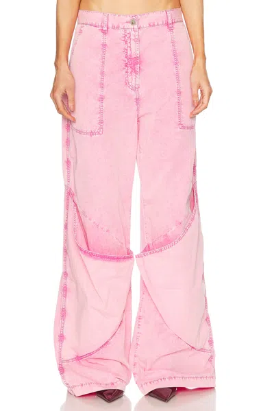 Attico Mid-rise Cotton Canvas Wide-leg Pants In Pink