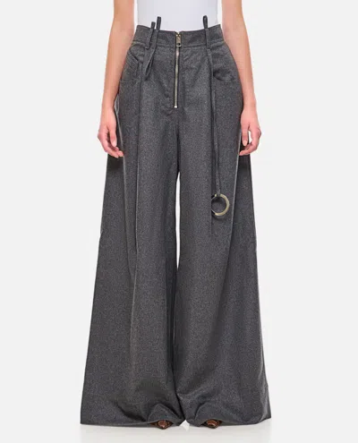 Attico Wide Leg Wool Pants In Grey