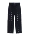 Attico Black Cotton Denim Pants With Logoed Snap Buttons For Women In Black
