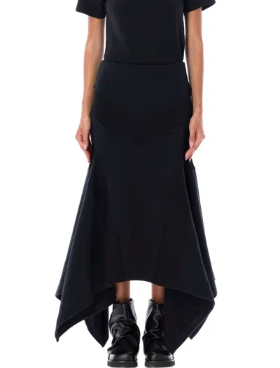 Attico Asymmetric Midi Skirt In Black