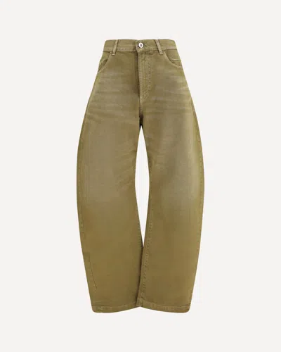 Attico Wide-leg Jeans With Back Belt In Green