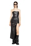 Attico Black Sleeveless Off-shoulder Midi Dress With Front Single Slit And Ruched Waist In Black