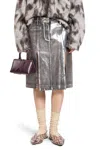 Attico Metallic Midi Skirt With Two Front Splits And Logo Detail On The Button In Silver