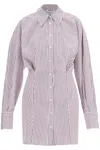 Attico White And Purple Striped Mini Shirt Dress In White