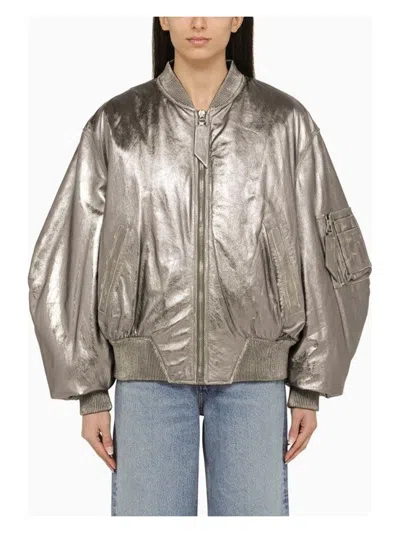 ATTICO WOMEN'S ANYA SILVER LEATHER BOMBER JACKET