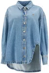 Attico Blue Shirt With Classic Collar And Embroidered Detail On The Front In Cotton Woman In Blue