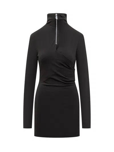 Attico Black Solid Turtle Neck Mini Dress