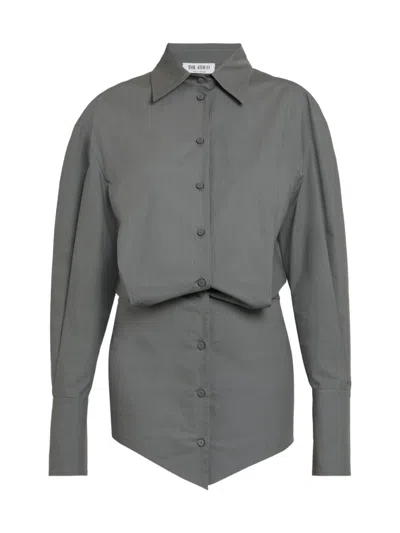 Attico Women's Blouson Poplin Mini Shirtdress In Gray