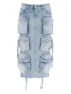 Attico Cargo Denim Skirt In Light Blue