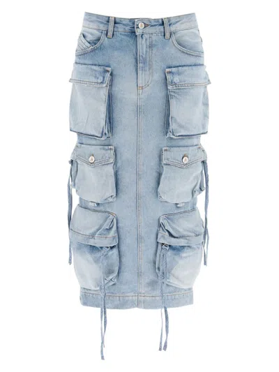 ATTICO WOMEN'S BLUE DENIM CARGO MIDI SKIRT