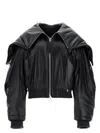 Attico Nappa Bomber Jacket With Oversized Hood In Black