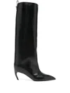Attico Leather High Shaft Ankle Boots With Pointed Toe In Black