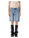 Attico Knee-length Cotton Boyfriend Mini Denim Shorts In Sky Blue