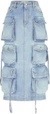 Attico Cargo Denim Skirt In Light Blue