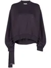 ATTICO WOMEN'S DARK PURPLE COTTON SWEATSHIRT WITH RUCHED SLEEVES AND DRAPED STRAP DETAILING