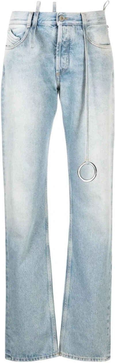 Attico Logo-ring Mid-rise Tapered Jeans In Blue