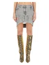 Attico Cut Denim Miniskirt In Grey