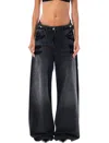 Attico Layered Waist Wide-leg Jeans In Black