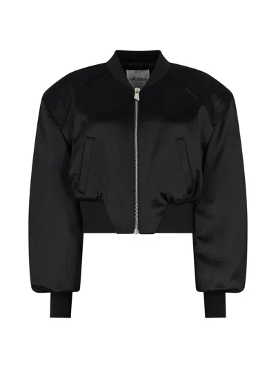 Attico Women's Elasticized Trim Crop Bomber Jacket In Black