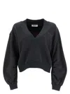 Attico Oversized Sweatshirt With Deep V-neck In Gradient Black In Black