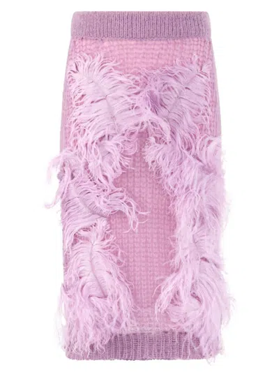 Attico Feather-trimmed Crochet-knit Midi Skirt In Purple
