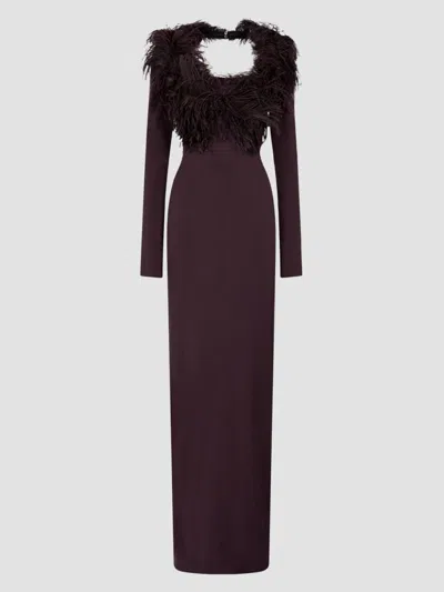 Attico Women's Feather-trim Maxi Dress In Burgundy