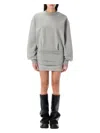 Attico Grey Crewneck Mini Dress With Logo Lettering On The Front And Tight Skirt In Grey Melange