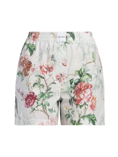 Attico Women's Floral Cotton Shorts In White