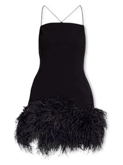 ATTICO WOMEN'S FUJIKO COMPACT TECHNO JERSEY WITH OSTRICH BOA FEATHERS MINI DRESS