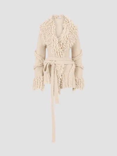 Attico Women's Fuzzy Shawl-collar Wrap Coat In Neutral
