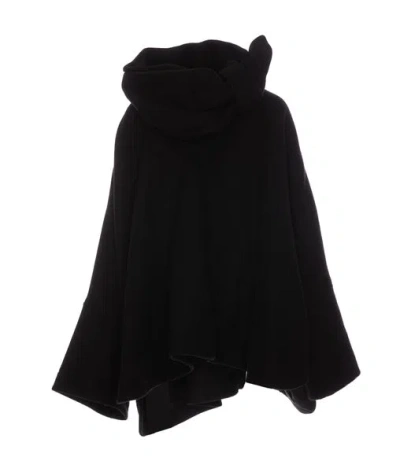Attico Gathered Raffia Cape With Tie Neck Detail For Women In Black