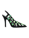 Attico Suede Grid Slingback With Jewels And Heel 8,5cm In Black Green