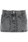 Attico Gray High-waisted Slim Fit Denim Mini Skirt In Grey