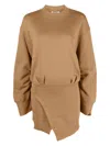 Attico Ivory Cotton Sweatshirt Dress In Camel