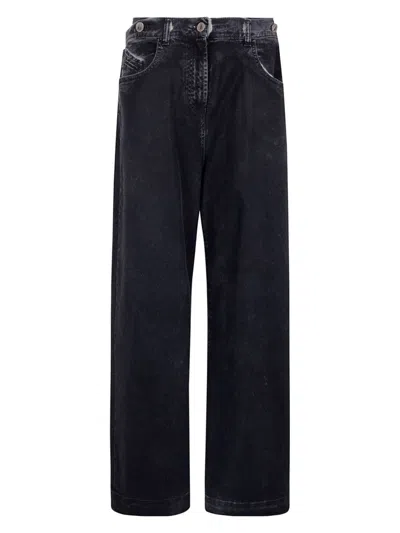 Attico Logo Embroidered Baggy Jeans In Charcoal