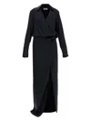 Attico Black Long Sleeve Midi Dress With Side Slit In Black