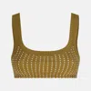 Attico Crystal Square Neckline Sleeveless Cropped Top In Green