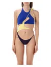 Attico Colorblocked Cutout Swimsuit In Grape Blue Yellow