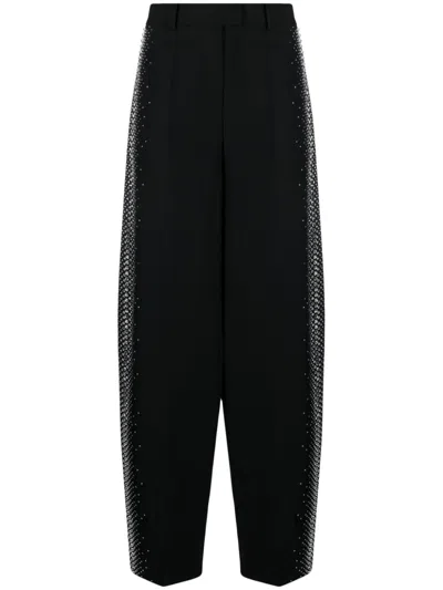 Attico Rhinestones Detail Gabardine Trousers In Black