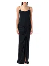 Attico Satin Long Dress With Adjustable Straps In Black