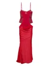 Attico Long Corset Bodice Dress With Mesh Panels In Red