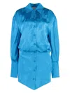 Attico Shirtdress Viscose Asymmetric Hem In Blue