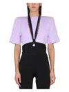 Attico Jewel Cut-out Cotton T-shirt In Lilac