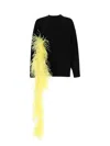 Attico Blanche Feather Trim Sweater In Black Viscose