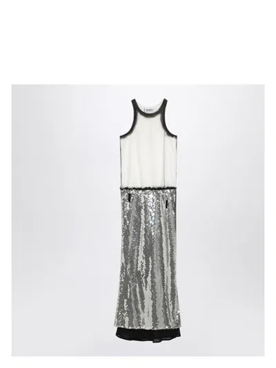 ATTICO WOMEN'S WHITE/SILVER MIDI DRESS WITH SEQUINS | SIZE 42 | 250WCW00180MIX04S